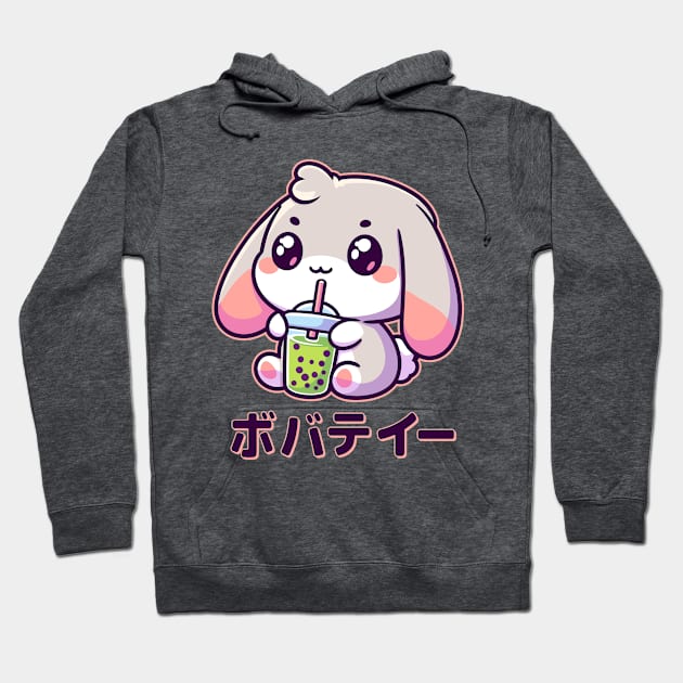 Bunny Drinking Bubble Tea Kawaii Anime Rabbit Hoodie by Cuteness Klub